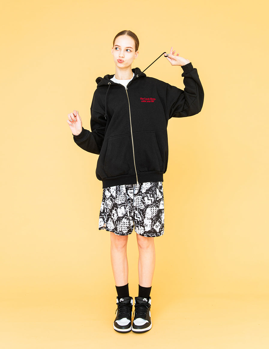 EMBROIDERY LOGO ZIP HOODIE (BLACK)