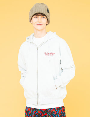 EMBROIDERY LOGO ZIP HOODIE (GRAY) - CandyHoop
