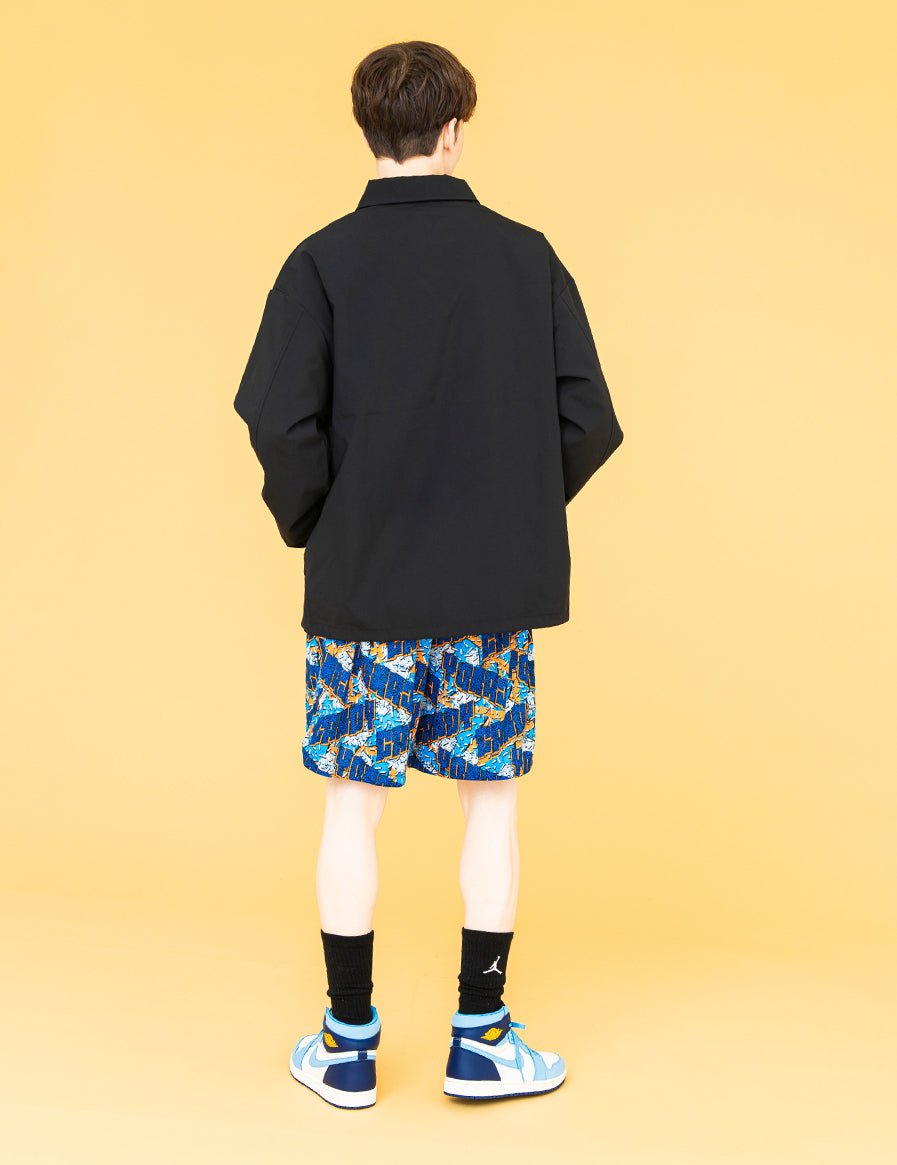 【50周年記念】アディダス／コーチジャケット バックロゴ 刺繍ロゴ 総柄 L adidas Originals × Oasis ツアー コーチ ジャケット - ブラック