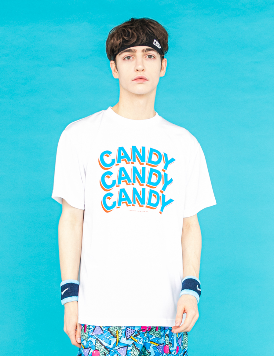 STACKED LOGO DRY TEE (WHITE×BLUE) - CandyHoop