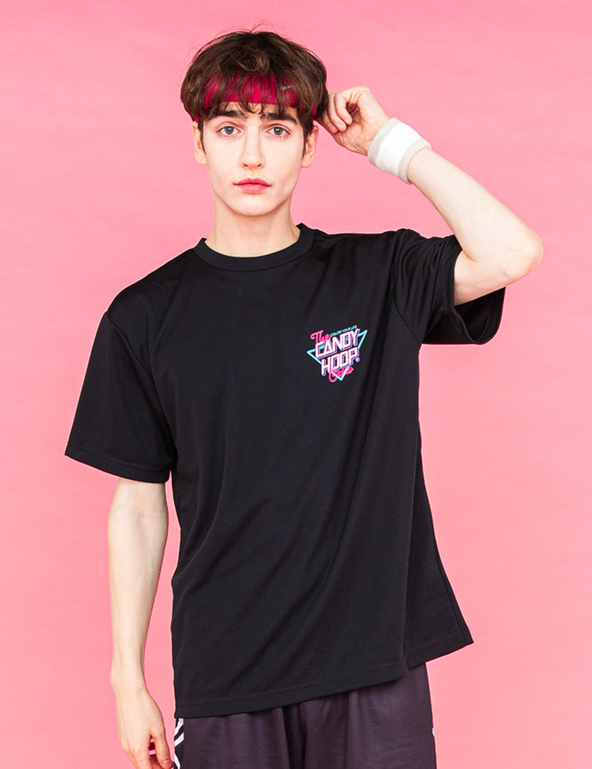 NEON SIGN LOGO DRY TEE 2 (BLACK×PINK) - CandyHoop