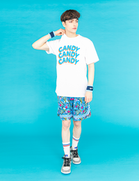 STACKED LOGO DRY TEE (WHITE×BLUE) - CandyHoop